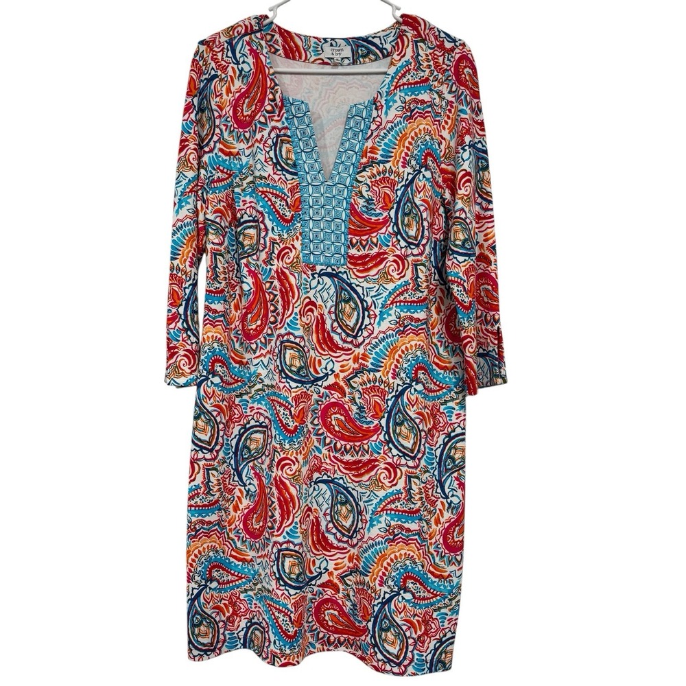 Crown & Ivy Colorful Paisley Pullover Dress Womens‎ Size Medium 3/4 Sleeve